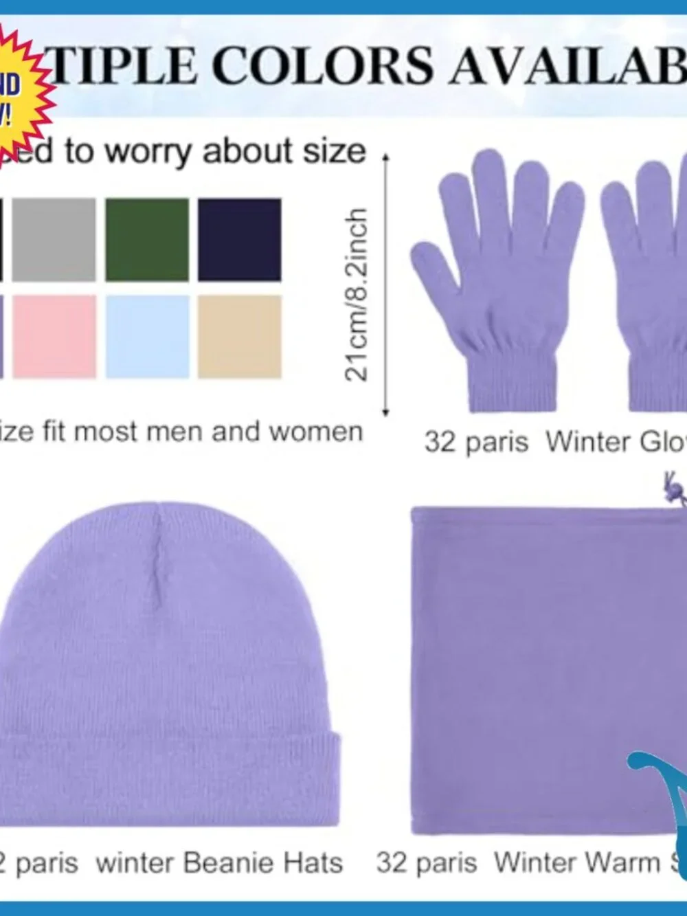 96-Piece Winter Hat Gloves Scarf Set for Adults, Knit Fleece Cold Weather